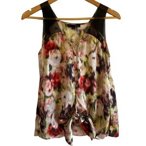 Saba silk tie front delicate sleeveless floral print blouse excellent condition